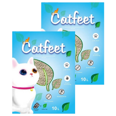 Catfeet 低粉塵抗菌凝結貓砂 澎潤土材質 強力凝結 除臭 10L, 綠茶, 7kg, 2袋