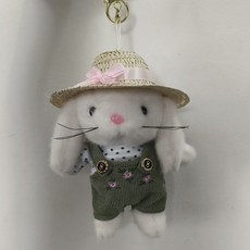 soonZAM 可愛的日常單品 兔子娃娃鑰匙圈, 1個, 白色 + 綠色, 15cm