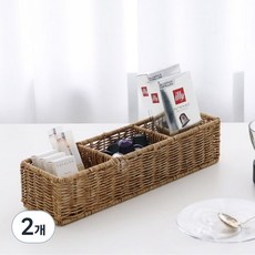 Nature Living 3格藤編收納籃 S, 混色, 2個