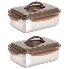 cook power 鍋寶 316不鏽鋼提把保鮮盒, 可拆卸膠條設計易清洗, 堆疊收納省空間, 高密封設計防氧化, 2個, 盒蓋 + 盒身