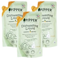 PiPPER STANDARD 沛柏 鳳梨酵素洗碗精補充包 美國專利技術 天然成分 無刺激認證 溫和不傷手, 750ml, 3包