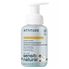 ATTITUDE 艾特優 寶寶敏感肌膚2合1泡沫洗髮沐浴精 無香精, 250ml, 1瓶