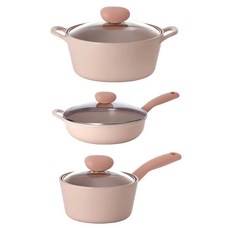 NEOFLAM 台灣公司貨 Sherbet蜜桃雪酪系列 鍋具3件組, 炒鍋 + 湯鍋 + 單柄湯鍋, 1組