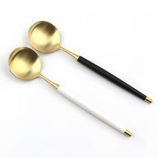 Bogen 韓國製造 Le Bien 金色餐具餐匙 2件組, 黑色, 白色, 1套