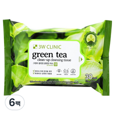 3W CLINIC 綠茶淨透卸妝濕巾 120g, 6袋裝, 30張