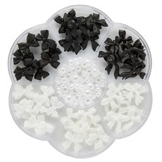 메이브라운 리본 진주네일 블랙 앤 화이트 네일파츠 7종 세트, 혼합색상, 1개