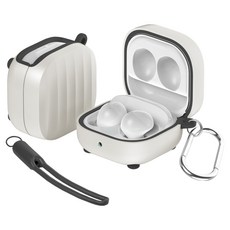 KMAX 行李箱造型保護殼 + 登山扣 + 矽膠掛繩組, 奶油色, Galaxy Buds FE / Buds 2 Pro / Buds 2 / Buds Pro / Buds Live