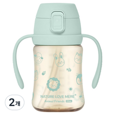 네이쳐러브메레 애니멀프렌즈 PPSU 원터치 빨대컵, 210ml, 2개, 후레쉬민트