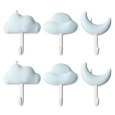 Hanbomnuri 黏貼式強力掛鉤 玄關 廚房 浴室 多用途壁掛 3件組, 2套, 天藍色