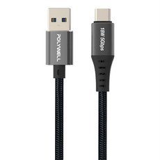 POLYWELL 寶利威爾 USB3.1 5Gbps Type-C對A 3A 充電傳輸線 18W, 黑色, 1條, 0.5m
