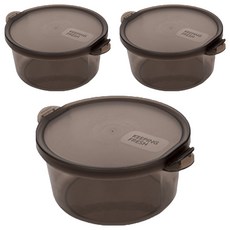 인블룸 이지오픈 핸들 컨테이너 밀폐용기 원형 스모크블랙, 3개, 350ml