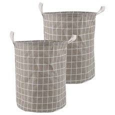 어코랄 원형 옷 빨래 바구니, 그레이체크, 2개