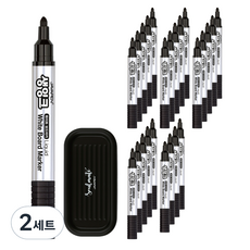 자바펜 생잉크 화이트 보드마카 24p + 펜트레이 랜덤발송 세트, 검정, 2세트