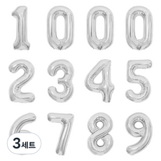 PartyIsland 數字鋁箔氣球12入組 40公分, 3套, 銀色