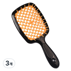 딥톡 펀칭 타공 머리빗 사각 헤어 브러쉬, 3개, 오렌지