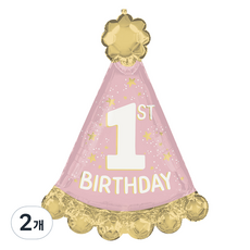 anagram 週歲尖頂帽銀箔氣球, 2個, 粉紅色