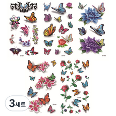 彩色蝴蝶玫瑰紋身刺青貼紙5款組合, 01, 3套