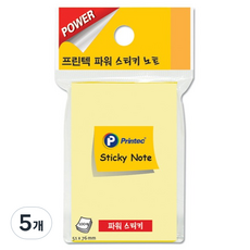 프린텍 파워 스티키 노트 접착메모지 S5176Y, 파스텔노랑, 100매, 5개