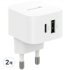 VALUEM USB PD Type-C 25W PPS 超高速雙孔方形迷你充電器, 白色, 2個