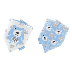 KU.KU Duckbill 酷咕鴨 口水巾 三角扣帶領巾 Pacifier Bandana Bib, 38 x 20cm + 35 x 20cm, 霸氣灰熊