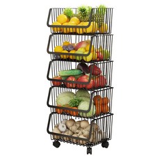 京太陽 碳鋼落地收納籃架 5層, 41.8 x 36.5 x 107.5cm, 黑色