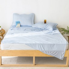 더자리 쿨쿨자요 냉장고 여름 냉감 이불 세트, 아이스블루
