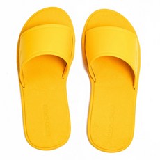 真皮頭層牛皮全皮防滑室內拖鞋 LS05, 黃色, 1雙