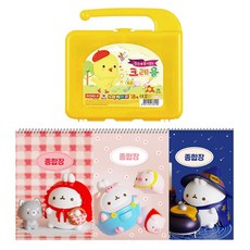 DONG-A 黃色小雞蠟筆 18色 + Molang 厚實綜合練習簿 3入, 混合顏色(蠟筆), 隨機出貨(綜合練習簿), 1套
