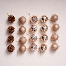 RYMD 聖誕樹裝飾擺件玫瑰金裝飾球松果套組 32p, 單色
