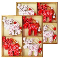 摩達客 耶誕可愛木質彩繪單面吊飾 紅白麋鹿混款 12入, YS-HD23004, 2盒, 10 x 12.5 x 1.5cm