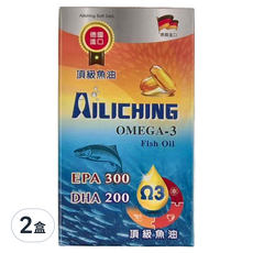 AILICHING 頂級TG型魚油軟膠囊 德國進口 Omega-3 EPA 300 DHA 200, 60顆, 1.4g, 2盒