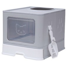 咪咪購物 抽屜貓砂盆 兩用貓砂盆 封閉貓砂盆, 灰色, 40 x 50 x 39cm, 1個