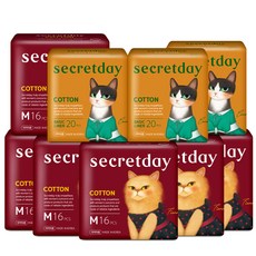 secretday Cotton棉質蝶翼型衛生棉 中(24.5cm) 16片入 6包+一般型護墊 15cm 20片入 3包, 1組