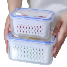 데일리픽 물빠짐 과일 야채 보관 밀폐용기 2종 세트 네이비, 1세트, 850ml + 1750ml 1세트, 850ml + 1750ml