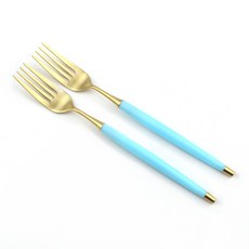 Bogen 韓國製造 Le Bien 金色餐具 餐叉, 2個, 柔藍色