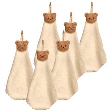 沐慕家居 毛絨純棉掛式擦手巾 可愛小熊造型 柔軟吸水 掛式設計, 3條, 2組