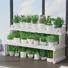 GAPANG 實木仙人掌多肉植物花盆架 05號, 2層, 白色