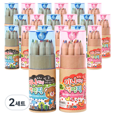 쥬크박스 미니미니색연필 원통 파란색 10p + 분홍색 10p, 12색, 2세트