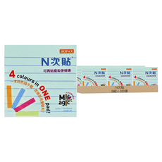 N次貼 魔術便條磚 隨手翻 3x3in/76x76mm 100張/本, 藍色 + 紫色 + 粉紅色 + 橘色, 4本, 6組