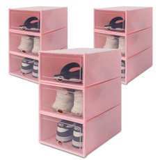 Market Plan 透明組裝式鞋子收納盒 9入, 粉紅色