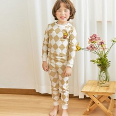 Maykids 童款橡實菱格紋30支棉九分袖家居服套裝