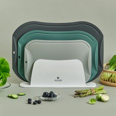 doble 不易留刀痕砧板 淺灰色 小 + 砧板 鼠尾草綠 中 + 砧板 炭灰色 大 + 砧板架 + 禮盒組, 1套, 5種