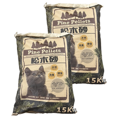 Pine Pellets 松木砂, 天然松木香氣 快速除臭 強力吸水, 適用於貓咪 兔子 寵物鼠 鳥類, 15kg, 2包