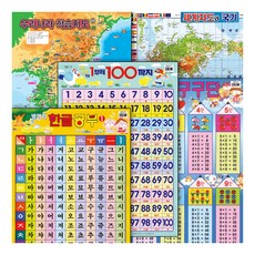 Damteomedia 韓文1+數字1~100+唸唸有詞九九乘法表+韓國學習地圖+世界地圖與國旗壁畫組, Damteo媒體