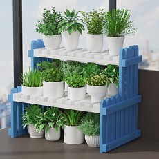 GAPANG 實木仙人掌多肉植物花盆架 02號, 2層, 藍色