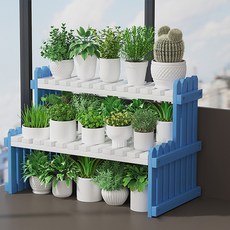 가팡 원목 선인장 다육이 화분랙 03번, 블루, 2단