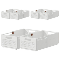 優雅藤編設計抽拉疊加收納盒 大款, 6個, 白色