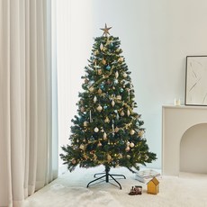 크리스마스 무장식 트리 + 오너먼트 트리장식 100p + LED 줄조명 300구 + 리모콘 세트, 그린(트리), 실버블루(오너먼트), 웜 화이트(조명)