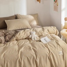 日系格子床包 單人床單160 x 230cm + 枕套48 x 74cm + 被套150 x 200cm