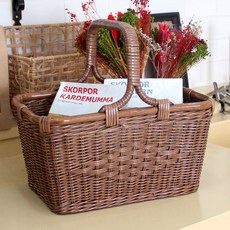 Rattan Shop 附把手方形野餐藤編籃 F204S 36 x 24 x 33 cm, 混合顏色, 1個